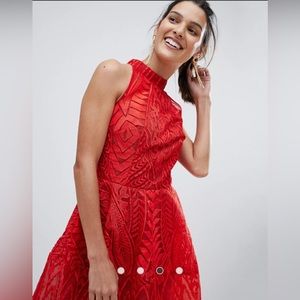 Bronx and Banco Full Embroidered Halter Notte Dress SZ US 10/XL